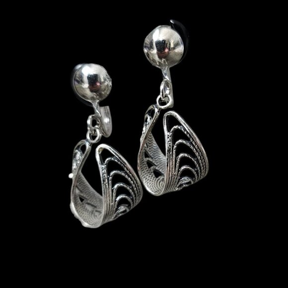 Beau 925 Sterling Silver Vintage Drop Dangle Screw Post Earrings - Picture 1 of 6